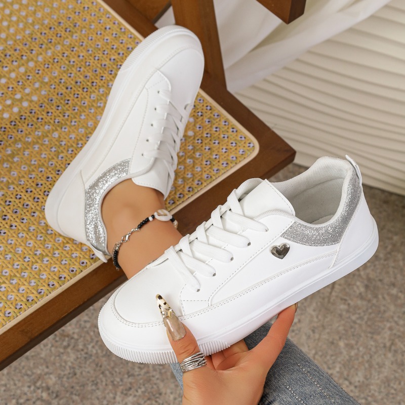 Women's White Glitter Heart Sn - Casual Sneaker Low recension och pris