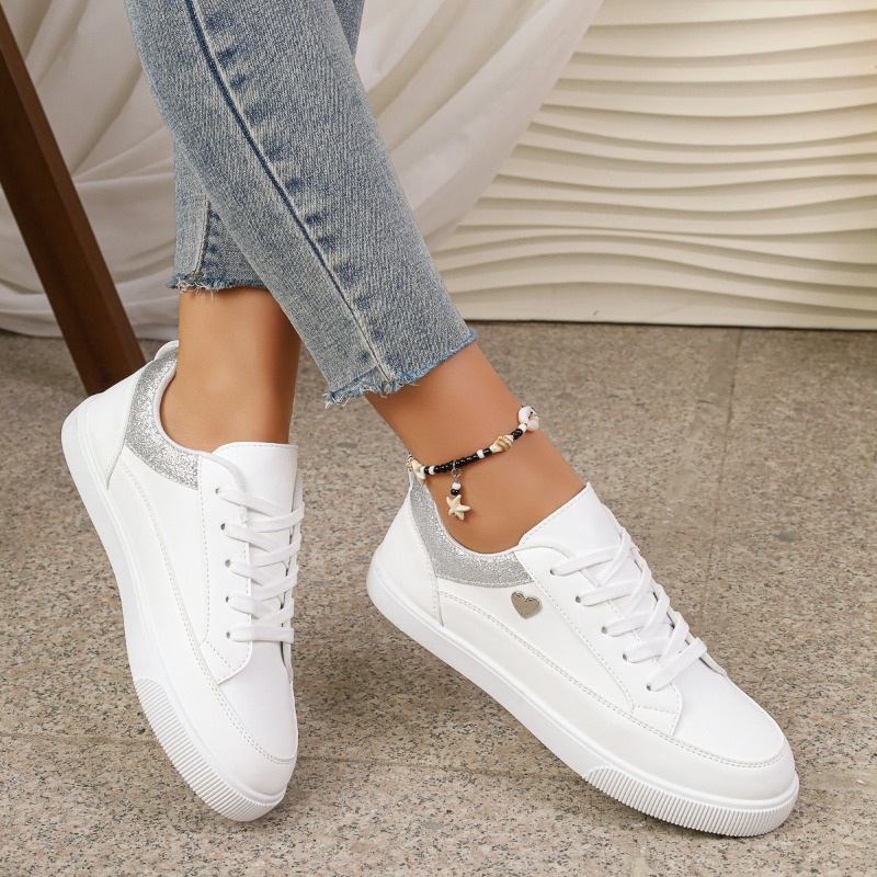 Women's White Glitter Heart Sn - Casual Sneaker Low recension och pris